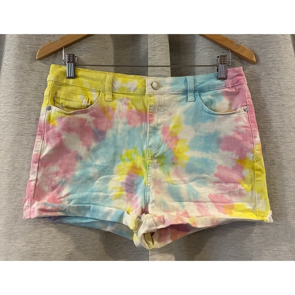 Judy Blue Womens Denim Shorts Large Tie Dye Hippie Colorful